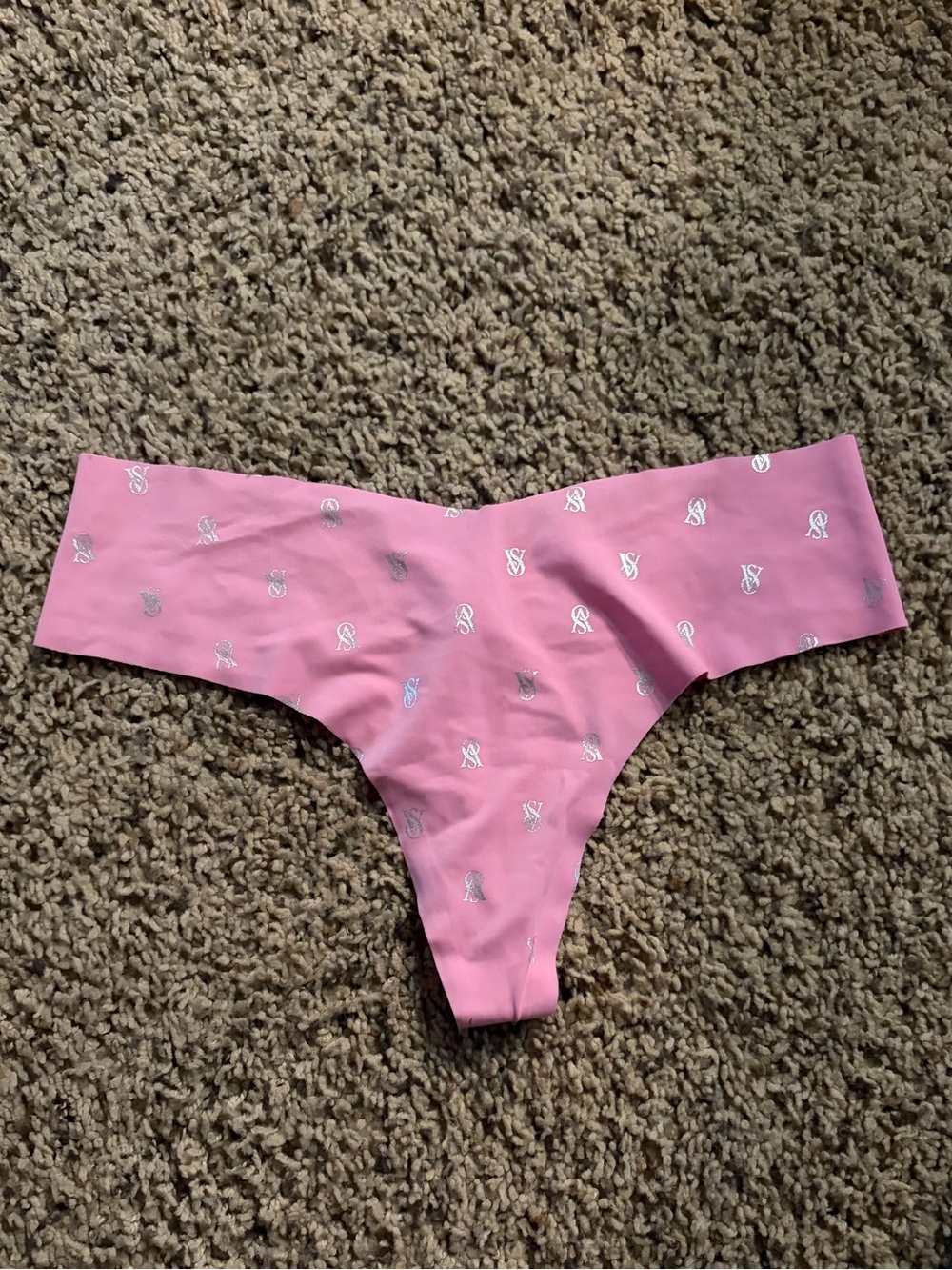 Victoria's Secret Pink Seamless Thong with Silver Logo Print